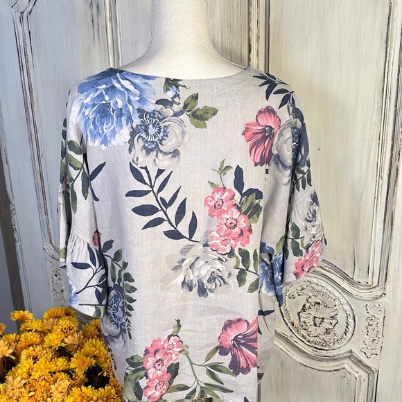 Laura Bianchi Made in Italy 100% Linen Floral Print Women's Top - Picture 7 of 10